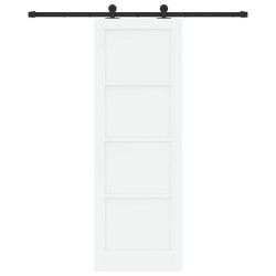 Porte coulissante avec ensemble quincaillerie blanche 73,5x211 cm en bois massif de pin 
