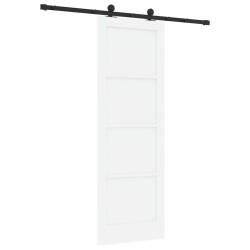 Porte coulissante avec ensemble quincaillerie blanche 73,5x211 cm en bois massif de pin 