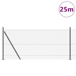 Jeu de Poteaux de Clôture Argent 25 x 1 m Acier galvanisé 