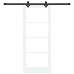 Porte Coulissante avec Kit de Quincaillerie "ORKDAL" Bois Massif Blanc & Verre 