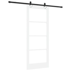 Porte Coulissante avec Kit de Quincaillerie "ORKDAL" Bois Massif Blanc & Verre 