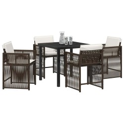 Ensemble jardin 5 pièces avec coussins, polyrotin marron 