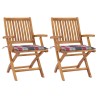 Chaises de jardin lot de 2 avec coussins à carreaux rouge Teck 