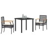 Set de salle à manger de jardin de 3 pièces avec coussins en poly rotin noir 
