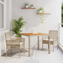 Ensemble de salle à manger de jardin en 3 pièces avec coussins crème beige poly rotin 