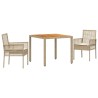 Ensemble de salle à manger de jardin en 3 pièces avec coussins crème beige poly rotin 