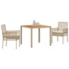 Ensemble de salle à manger de jardin en 3 pièces avec coussins crème beige poly rotin 