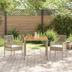 Ensemble de salle à manger de jardin en 3 pièces avec coussins crème beige poly rotin 