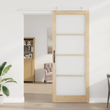 Porte coulissante avec kit matériel 'ORKDAL'en bois massif et verre 