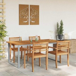 Table de repas extérieure Grise 180x90x75 cm en acier et bois d'acacia 