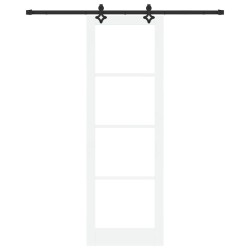 Porte Coulissante avec Matériel "ORKDAL" Bois Massif Blanc & Verre 