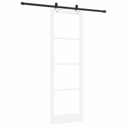 Porte Coulissante avec Matériel "ORKDAL" Bois Massif Blanc & Verre 