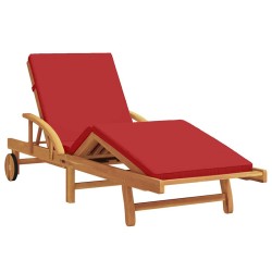 Chaise Longue avec Coussin et Table en Bois d'Acacia Rouge 