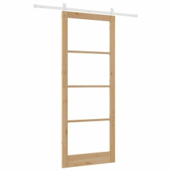 Porte Coulissante avec Kit de Quincaillerie 'ORKDAL'Bois Massif & Verre 