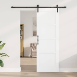 Porte Coulissante avec Kit de Quincaillerie Blanche 73.5x211 cm Bois Massif de Pin 