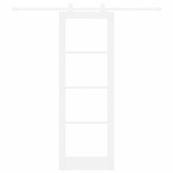 Porte Coulissante avec Kit de Quincaillerie 'ORKDAL'Bois Massif Blanc et Verre 