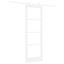 Porte Coulissante avec Kit de Quincaillerie 'ORKDAL'Bois Massif Blanc et Verre 