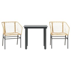 Ensemble à manger de jardin 3pcs marron résine tressée verre 