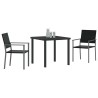 Ensemble de repas de jardin en poly rattan noir, 3 pièces 