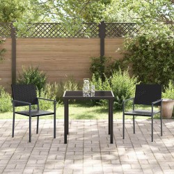 Ensemble de repas de jardin en poly rattan noir, 3 pièces 