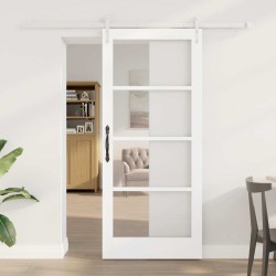 Porte coulissante avec matériel blanc 86x198,5 cm en bois massif de pin 