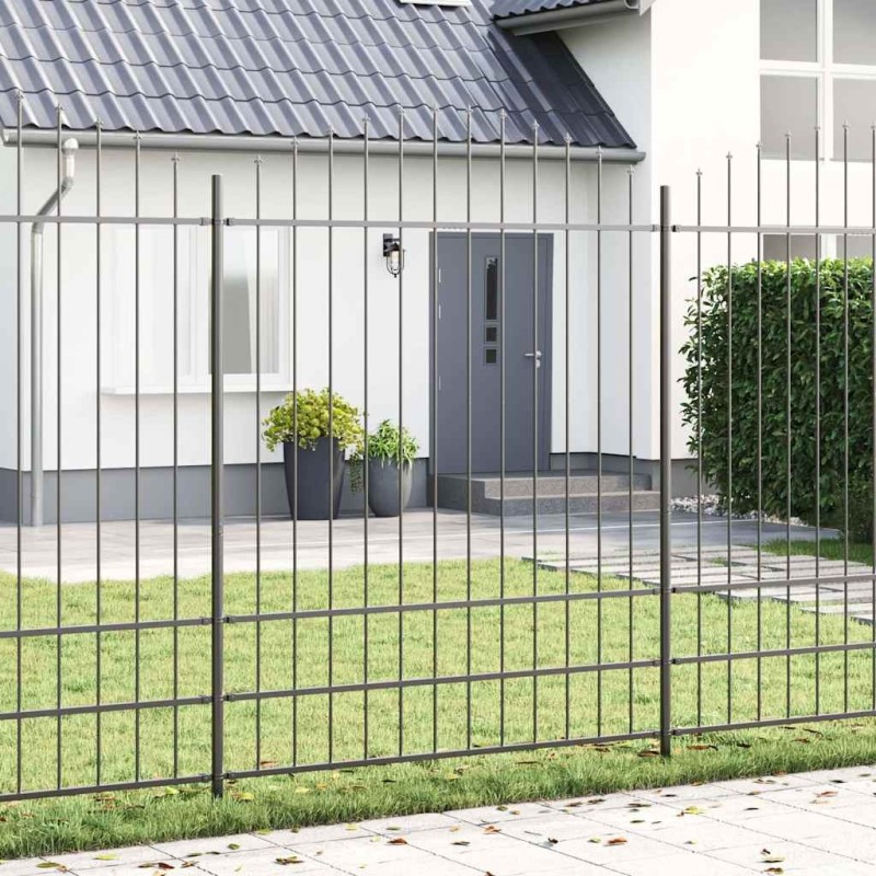Clôture de jardin avec sommets en arc, grise, 3,4 x 2 m en acier 