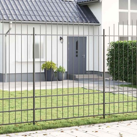 Clôture de jardin avec sommets en arc, grise, 3,4 x 2 m en acier 