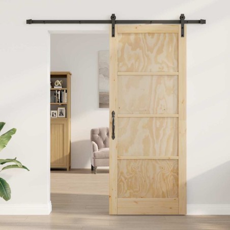 Porte Coulissante avec Matériel 86x211 cm Bois Massif de Pin 