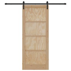 Porte Coulissante avec Matériel 86x211 cm Bois Massif de Pin 