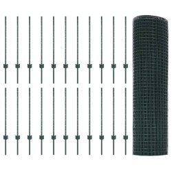 Clôture en fil soudé avec 22 poteaux U verte 0.8x50 m en acier 