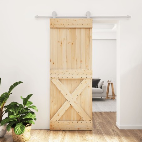 Porte coulissante et kit de quincaillerie 80x210 cm pin massif 