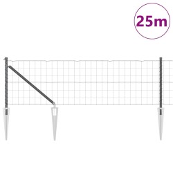 Clôture Euro avec 13 poteaux en pointe, 0,8 x 25 m en acier galvanisé gris 