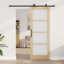 Porte coulissante avec quincaillerie 'ORKDAL'Bois massif et verre 