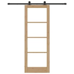 Porte coulissante avec quincaillerie 'ORKDAL'Bois massif et verre 