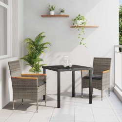 - Ensemble de salle à manger de jardin 3 pièces avec coussins gris en poly rotin 