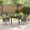 - Ensemble de salle à manger de jardin 3 pièces avec coussins gris en poly rotin 