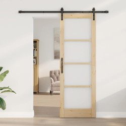 Porte Coulissante avec Set de Matériel 'ORKDAL'Bois Massif & Verre 