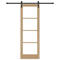 Porte Coulissante avec Set de Matériel 'ORKDAL'Bois Massif & Verre 