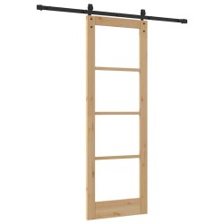 Porte Coulissante avec Set de Matériel 'ORKDAL'Bois Massif & Verre 