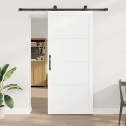 Porte coulissante avec kit de matériel Blanche 93x211 cm Bois massif Pin 