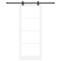 Porte Coulissante avec Ensemble de Matériel 'ORKDAL'Bois Massif Blanc & Verre 