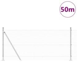 Clôture en fil soudé avec 13 poteaux à flancs 1x50 m en acier galvanisé 