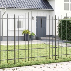 Barrière de Jardin Grise avec Tête en Arc, 3,4 x 1,75 m, en Acier 
