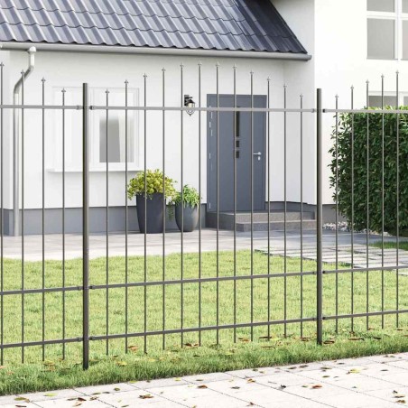 Barrière de Jardin Grise avec Tête en Arc, 3,4 x 1,75 m, en Acier 