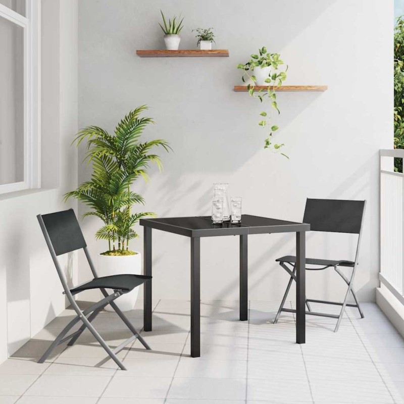Set de mobilier de jardin , 3 pièces en textilène noir et acier. 
