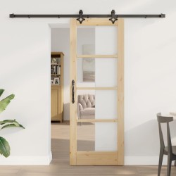 Porte Coulissante avec Matériel 73,5x198,5 cm Bois Massif Pin 