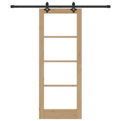 Porte coulissante avec quincaillerie "ORKDAL" Bois massif & Verre 
