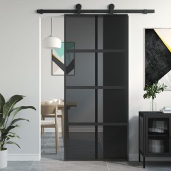 Porte coulissante noir 90x205 cm verre trempé aluminium 