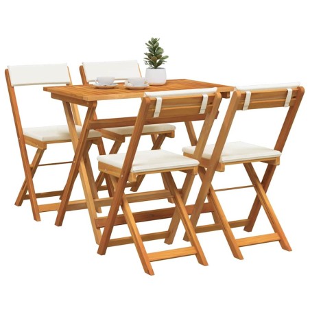 Ensemble Bistro Pliable 5 Pièces avec Coussins en Bois Massif d'Acacia 
