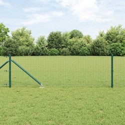 Clôture en Fil Soudé avec 13 Piquets Vert 0.6x25 m Acier 